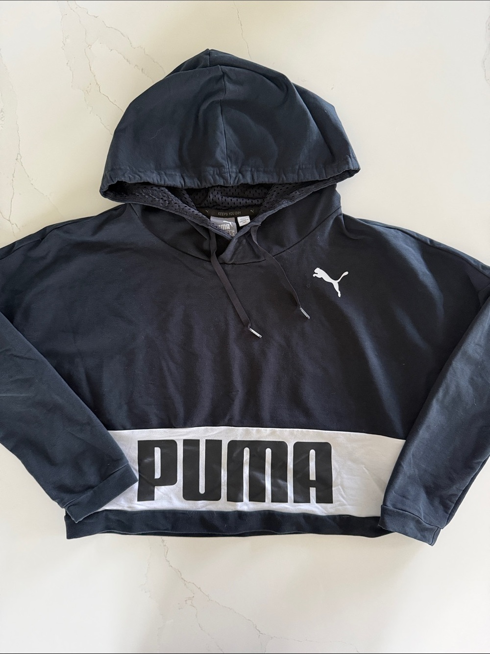 Puma Black Hoodie with White Logo Panel